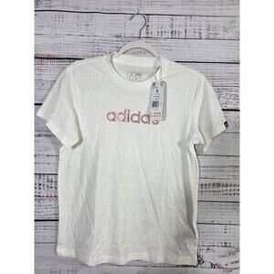 Adidas Womens Logo T-Shirt White Pink Rhinestone Small NWT